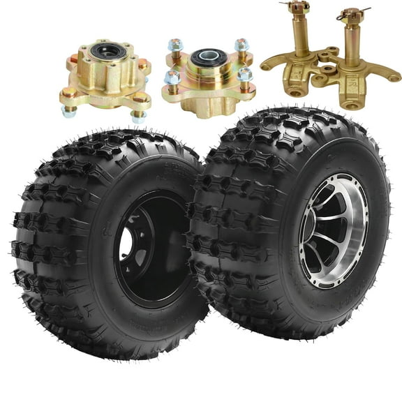 2 Pack 18x9.50-8 ATV UTV Sport Wheel and Tire & 17mm Steering Spindles Wheel Hubs 4PR 18x9.5x8 Tubeless Tire with Aluminum Wheel Rim 4 Stud 110mm for Quad Buggy Go Kart Golf Cart