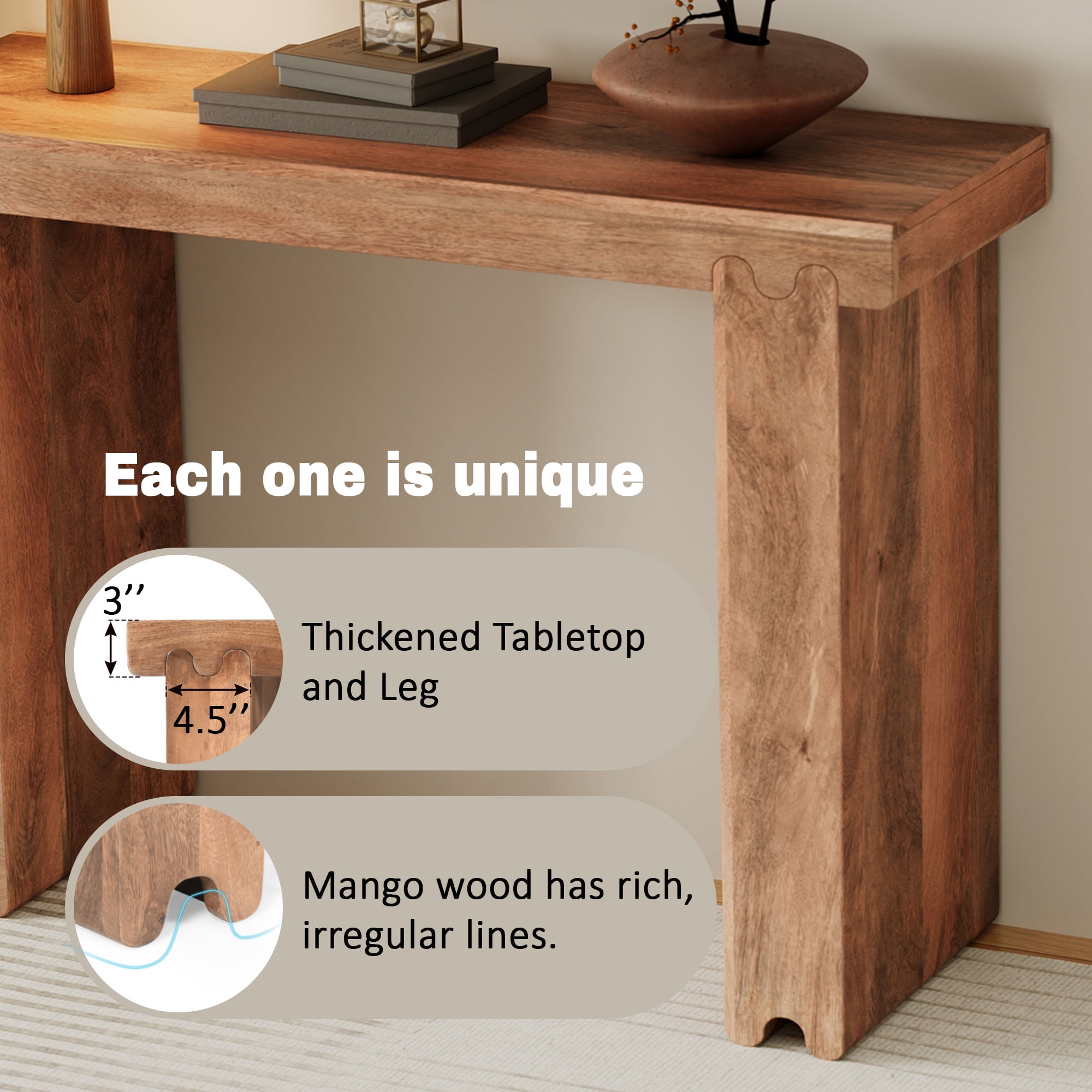 EUROCO 45" Console Table,Narrow Foyer Tables for Entrance, Hallway, Living Room,Honey