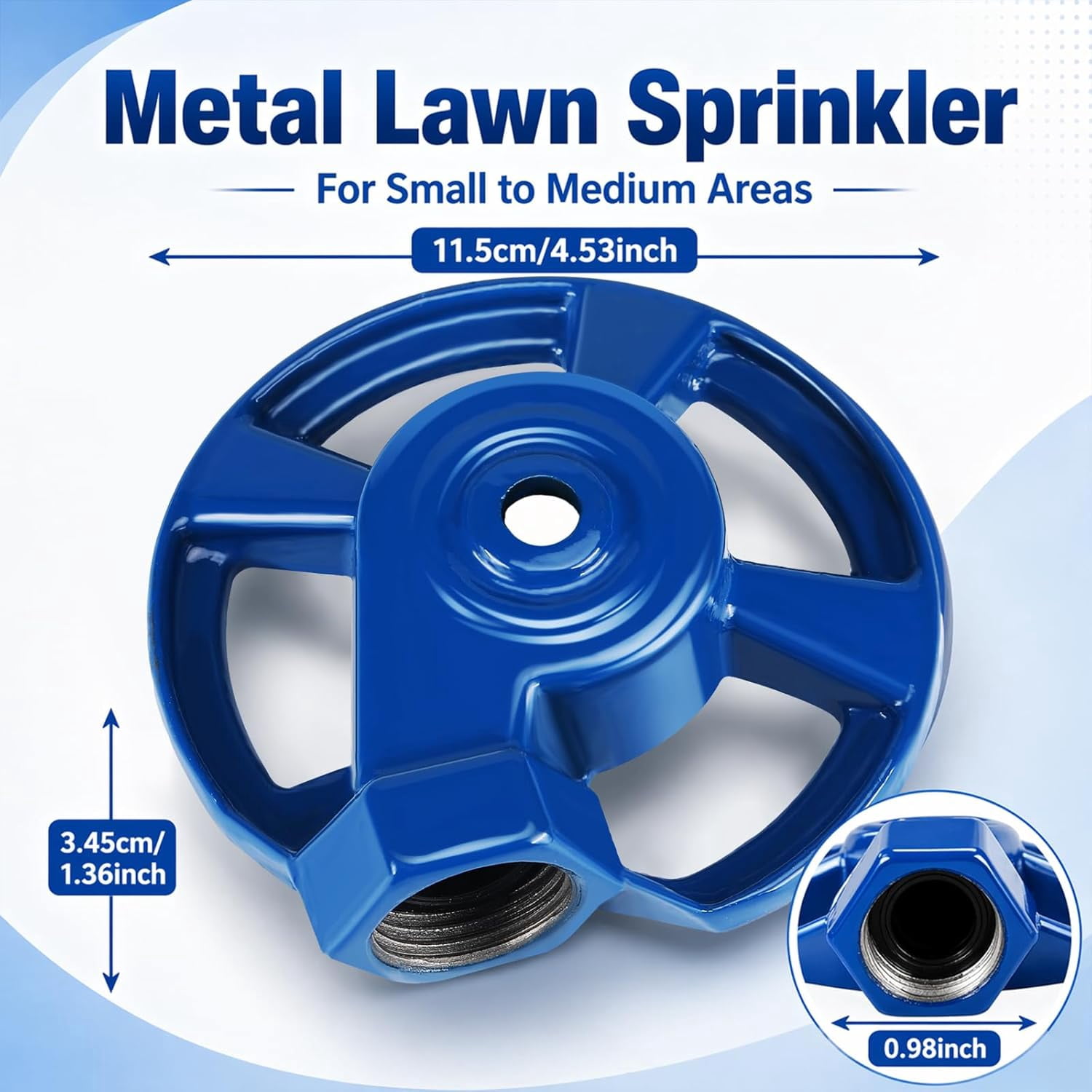 LSKJGA-1 Pack Cast Iron Lawn Sprinklers for Yard Heavy Duty Metal Garden Water Sprinkler American Threaded Joints for Lawn Garden Yard Irrigation System, Blue