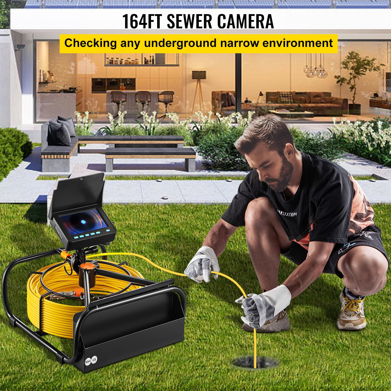 KFFKFF Sewer Inspection Camera, 164FT Cable with 4.3" Screen, Pipeline Camera with Recording Function, Waterproof IP68 Borescope with LED Illumination, Industrial Endoscope for Home Drain, Wall