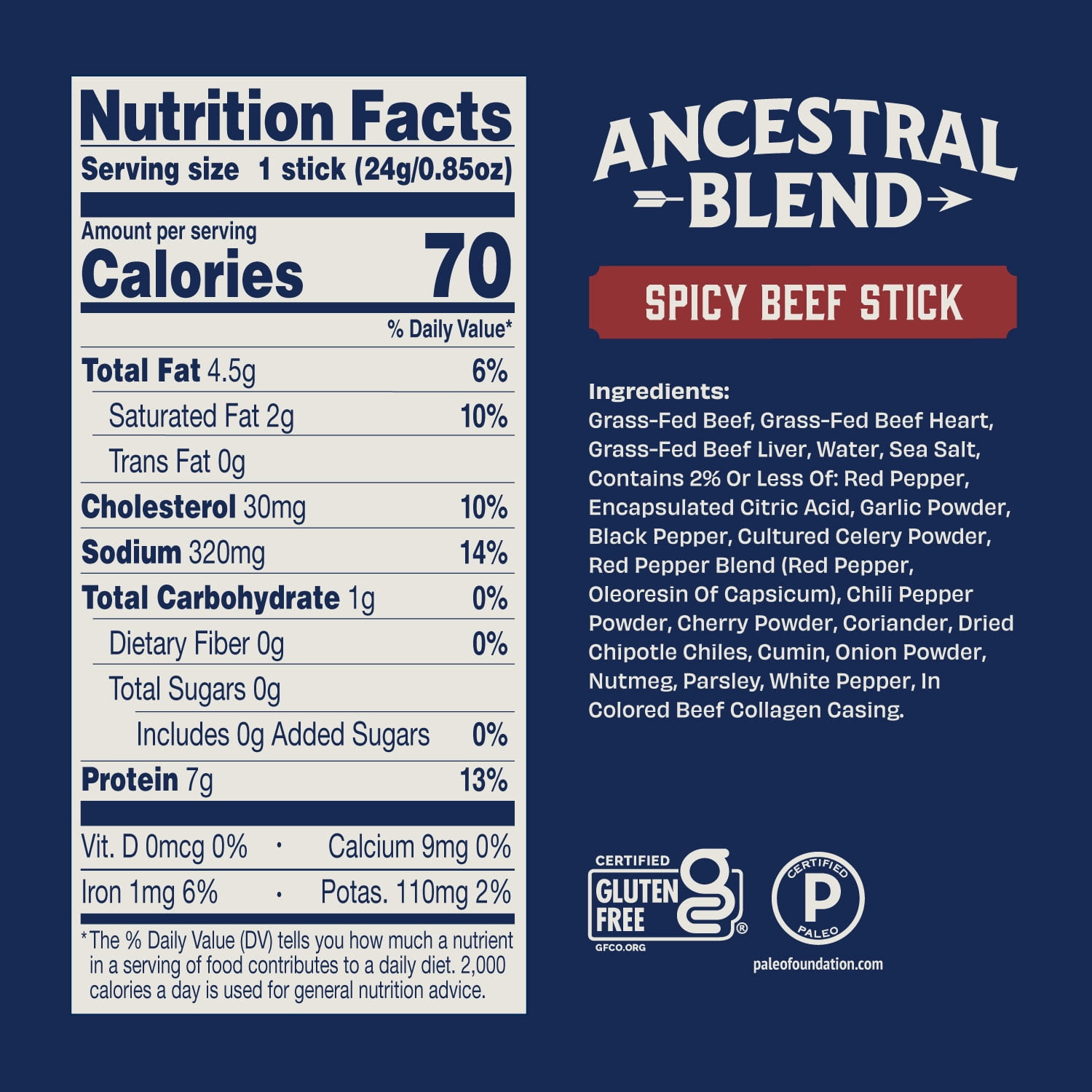 Archer Spicy Ancestral Blend Beef Sticks, 0.85 oz Each, 18-Count, Grass-Fed + Organ Meats, Gluten Free, Zero Sugar