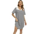 thumbnail image 2 of Miyanuby Women's Nightgown Short Sleeve V Neck Nightshirt Lace Sleepwear Asymmetrical Hem Knee-Length Nightdress Soft Cozy Pajamas Dress Loungewear, S-2XL, 2 of 6