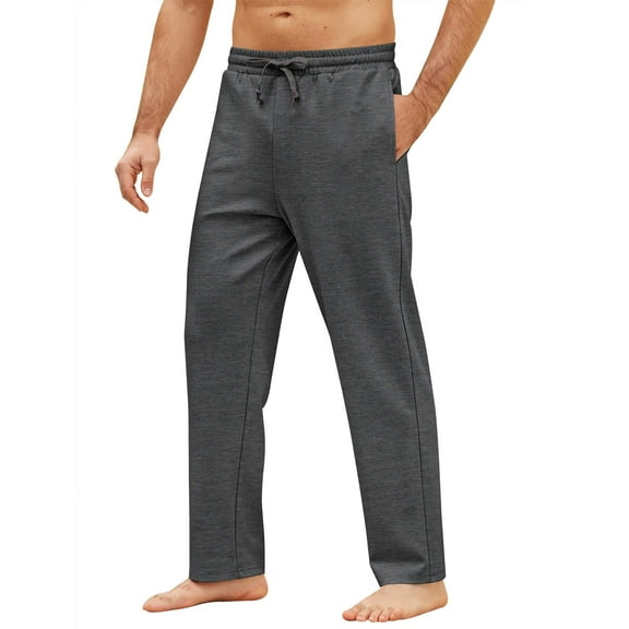 COOFANDY Men's Yoga Pants Casual Elastic Waist Drawstring Jogger Sweatpants Open Bottom Lounge Pants Dark Gray M