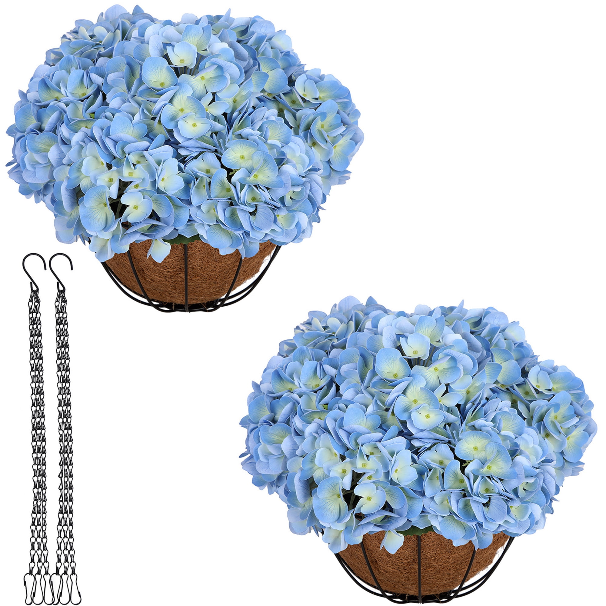 RosyHaven 2Pack Hanging Hydrangea Artificial Flowers with Real Touch Large Bule Hydrangea Flowers,Outdoor Faux Flower Hanging Basket for Spring Summer Porch Balcony Yard Garden Patio Home Decor