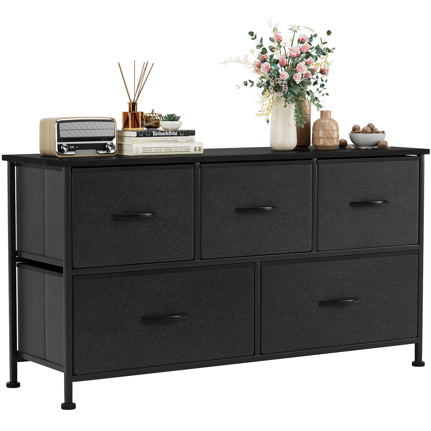 Vineego Dresser for Bedroom with 5 Drawers, Wide Chest of Drawers, Fabric Dresser,Black - image 3 of 7