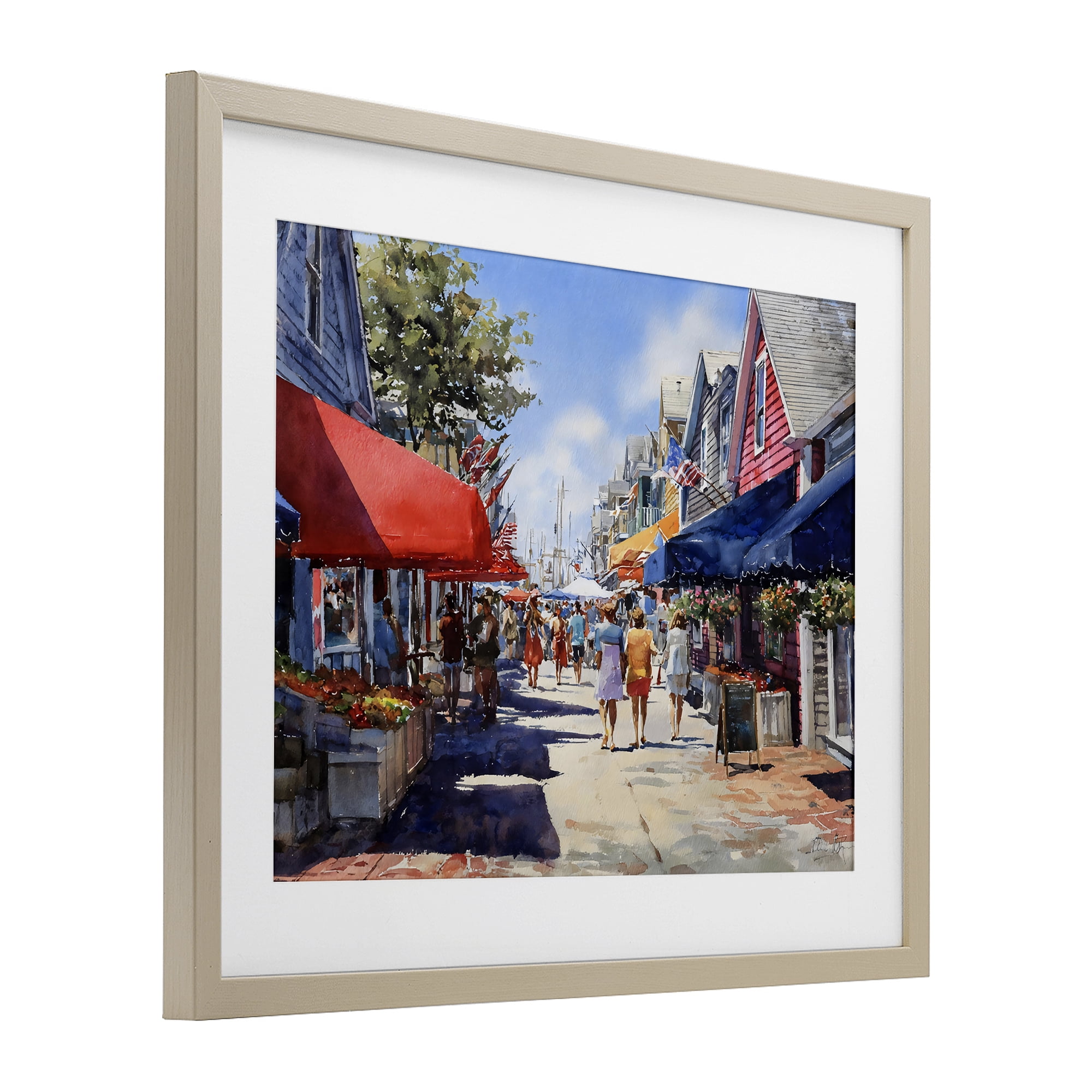 Stupell Industries American Coastal Town Stroll Birch Framed Print Under Glass, design by Franklyn Gregory