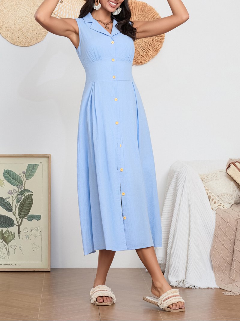 Lesimsam Women Long Dresses Sleeveless Wear-to-Work Dresses Turn-down  Collar Button-down Cocktail Casual Party Summer A-line Dresses S-XXXL -  Walmart.com