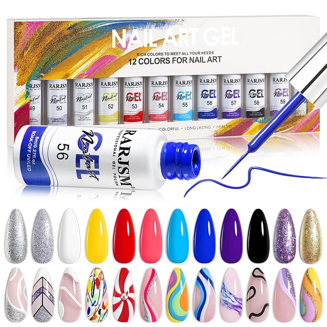 Set de delineadores en gel para decoración de uñas RARJSM, 12 colores, 8 ml