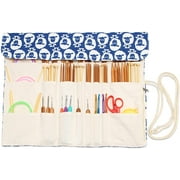 teamoy knitting needles holder case(up to 14 inches), cotton canvas rolling organizer for straight and circular knitting needles, crochet hooks and accessories, sheep -no accessories included