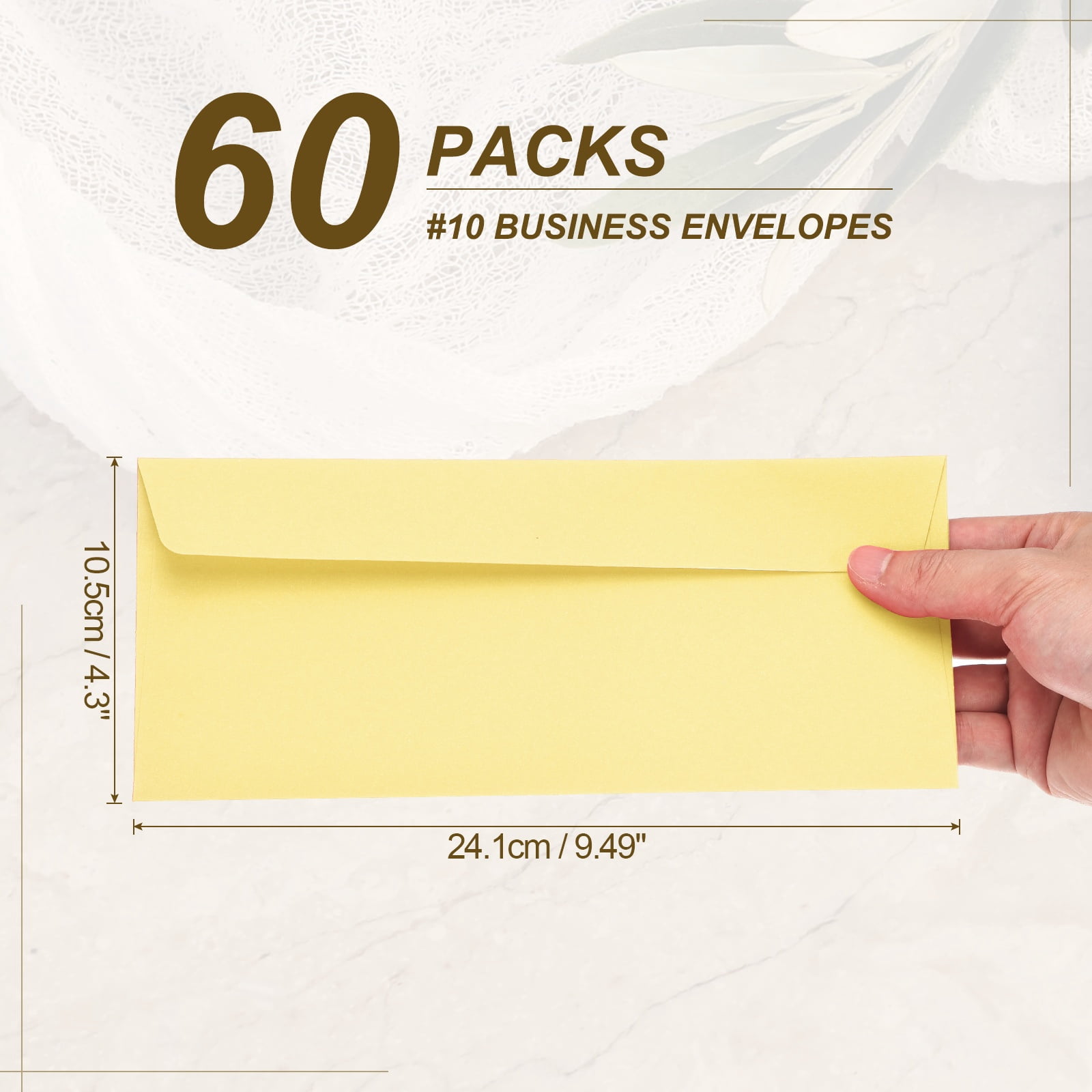Uxcell 60 Pack Light Yellow #10 Business Envelopes, Colored Self Seal Letter Size