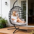 thumbnail image 2 of Hanging Egg Chair with Leg Rest and Stand – Rattan Wicker Swing Hammock Chair, UV-Resistant Cushion, 350 lbs Capacity Heavy-Duty Frame for Indoor & Outdoor Patio, Bedroom, Balcony, Garden, 2 of 8
