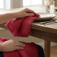 thumbnail image 4 of Accent Home Cloth Napkins with Fringe,18 x 18 Inches Cotton Linen Napkins Set of 12 Versatile Handmade Square Rustic Fringe Napkins for Dinner, Wedding and Parties, Red, 4 of 9