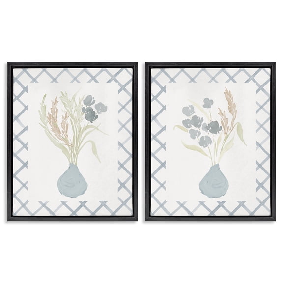 Stupell Industries Subtle Blue Anna Bouquets 2 Piece Black Framed Floater Canvas Set, design by Lucille Price
