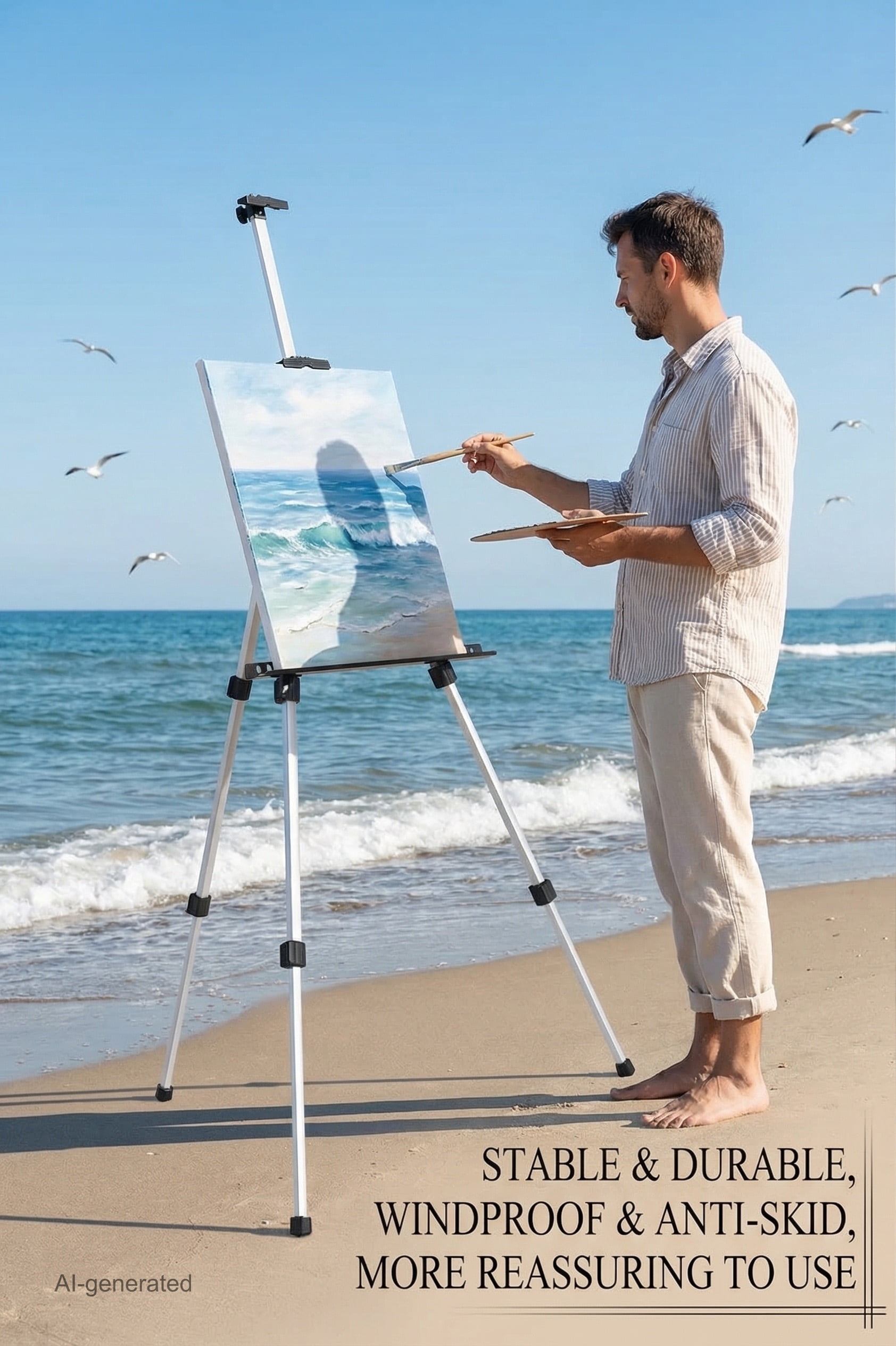 MXG Portable Display Painting Easel Stand,17-61 Inch Height Adjustable Aluminum Art Easel with Bag for Tabletop & Floor Drawing or Displaying,Silvery