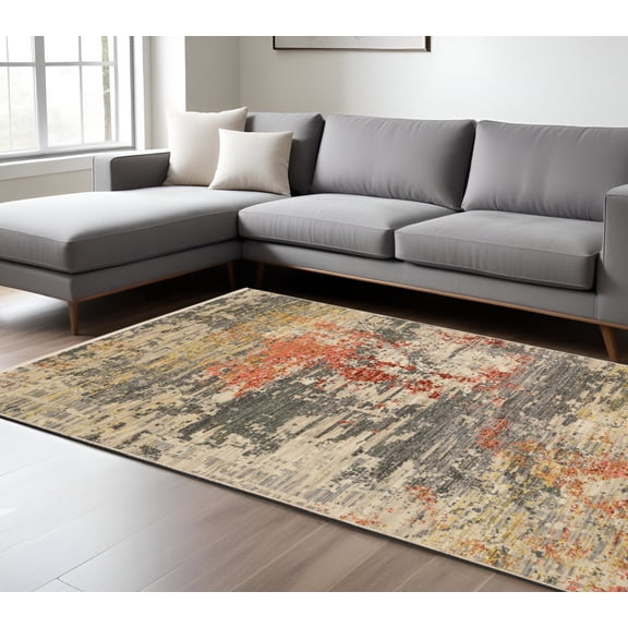10' X 13' Beige And Pink Abstract Area Rug With Fringe