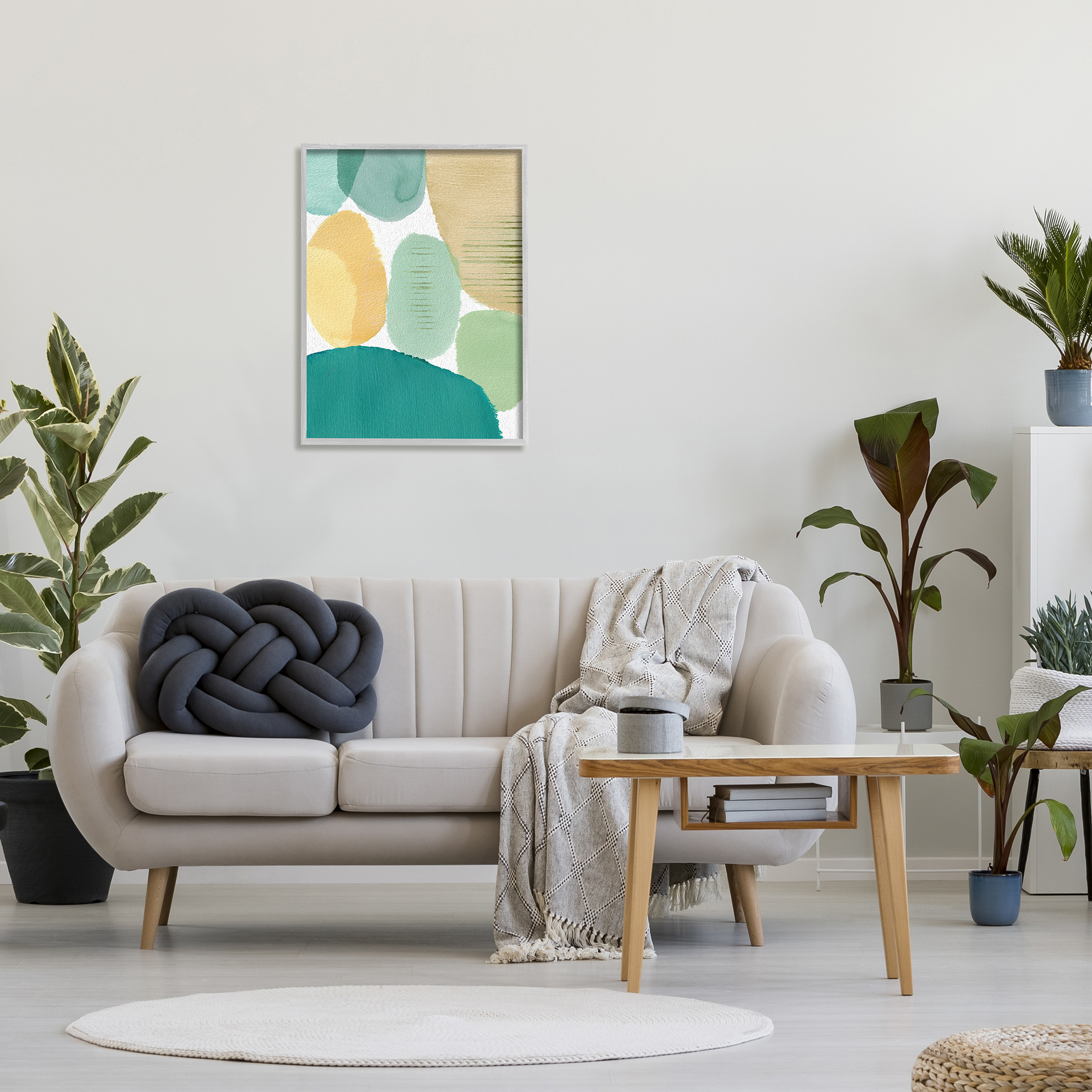 Stupell Industries Green & Yellow Circles Abstract Painting Gray Framed Art Print Wall Art, 24 x 30