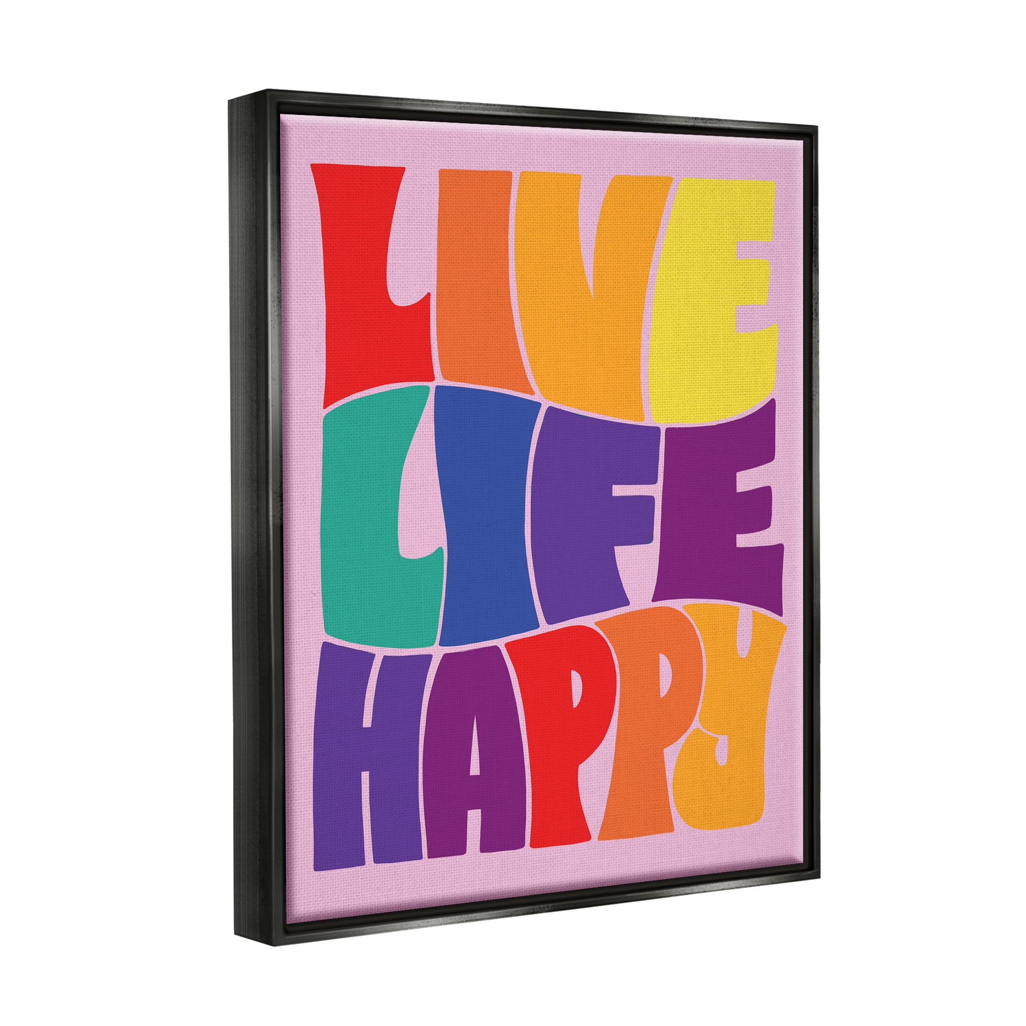 Stupell Industries Live Life Happy Rainbow Phrase Holiday Painting Black Floater Framed Art Print Wall Art