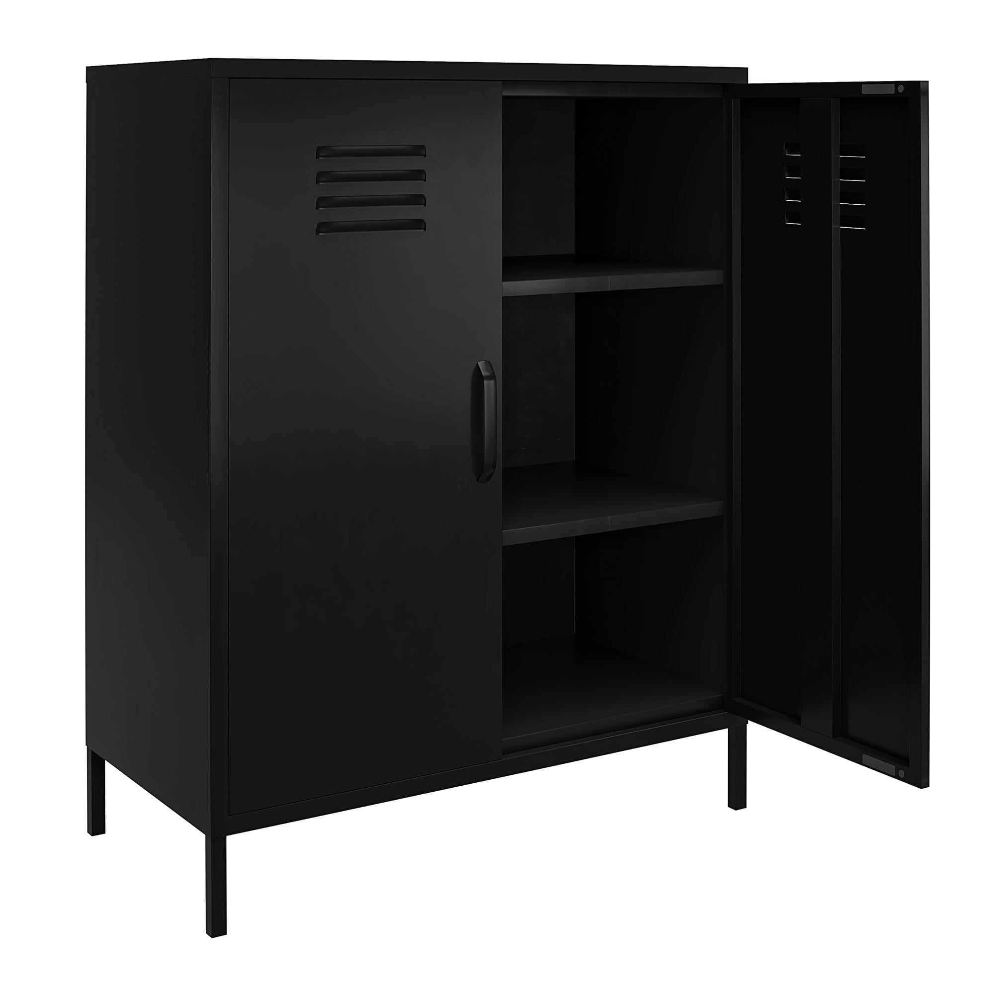 RealRooms Shadwick 2 Door Metal Storage Cabinet, Black, Industrial