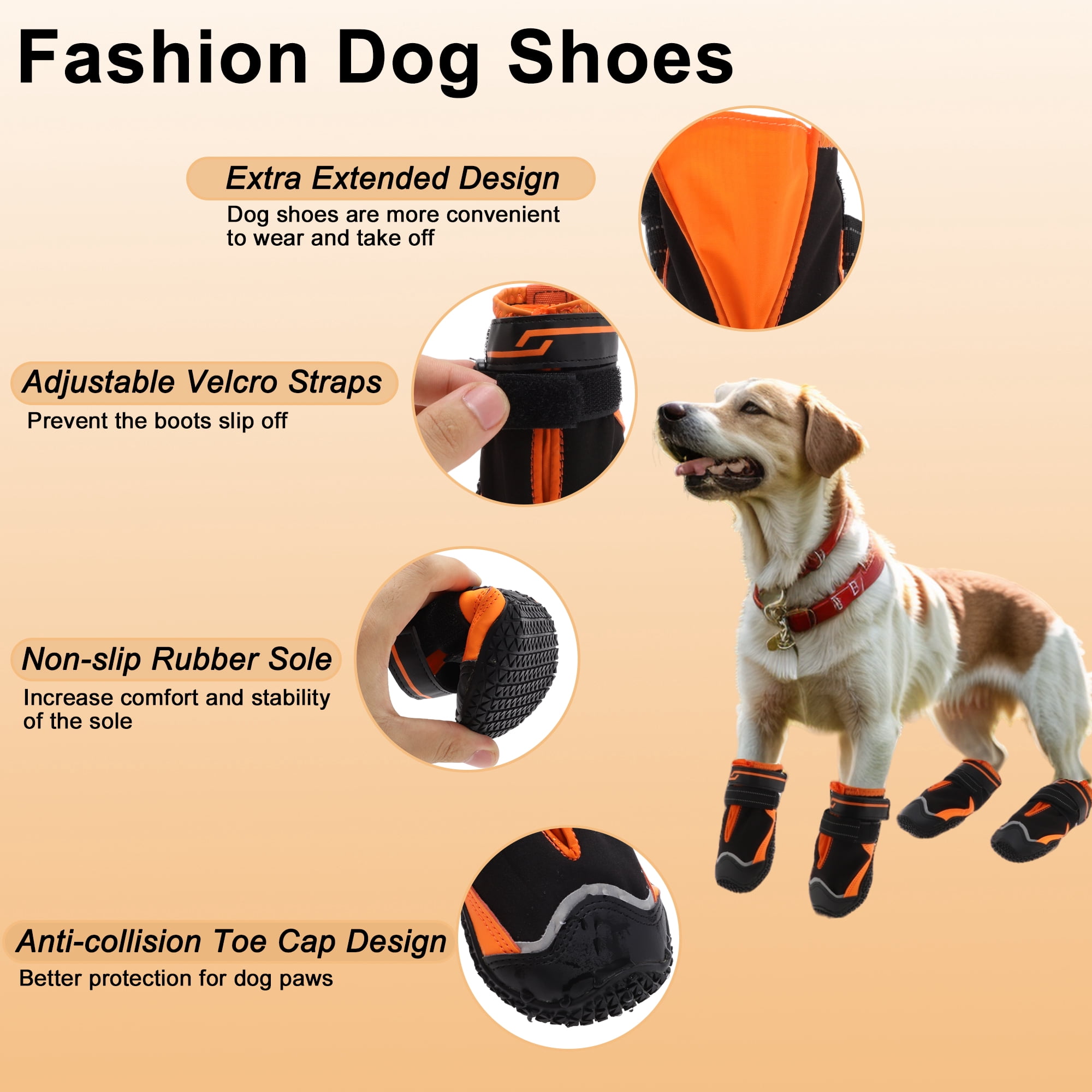 Unique Bargains 4pcs Dog Shoes Waterproof Anti Slip Boots Protectors 2.55" Black