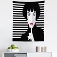 thumbnail image 1 of Women Tapestry, Modern Striped Style Artwork of Asian Anime Style Lady with Messy Hair, Fabric Wall Hanging Decor for Bedroom Living Room Dorm, 5 Sizes, Black Ruby and Ceil Blue, by Ambesonne, 1 of 1