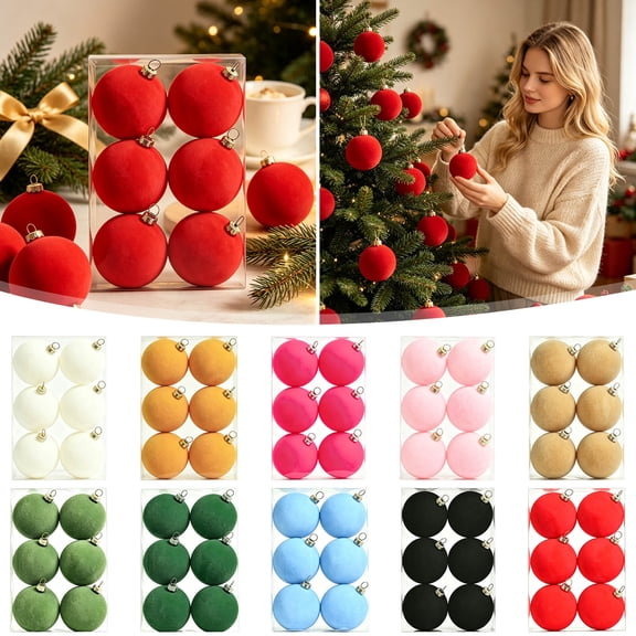 6‑pack Flocked Christmas Ball Ornaments, 2.36in Matte Solid Color Hanging Baubles, Shatterproof Plastic Xmas Tree Decor for Wreath, Desktop & Holiday Decor