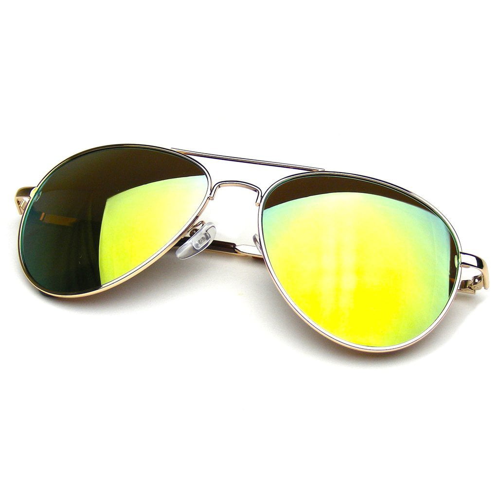 Yellow Colored Classic Retro Gold Frame Regular Aviator Sunglasses Cop Style 