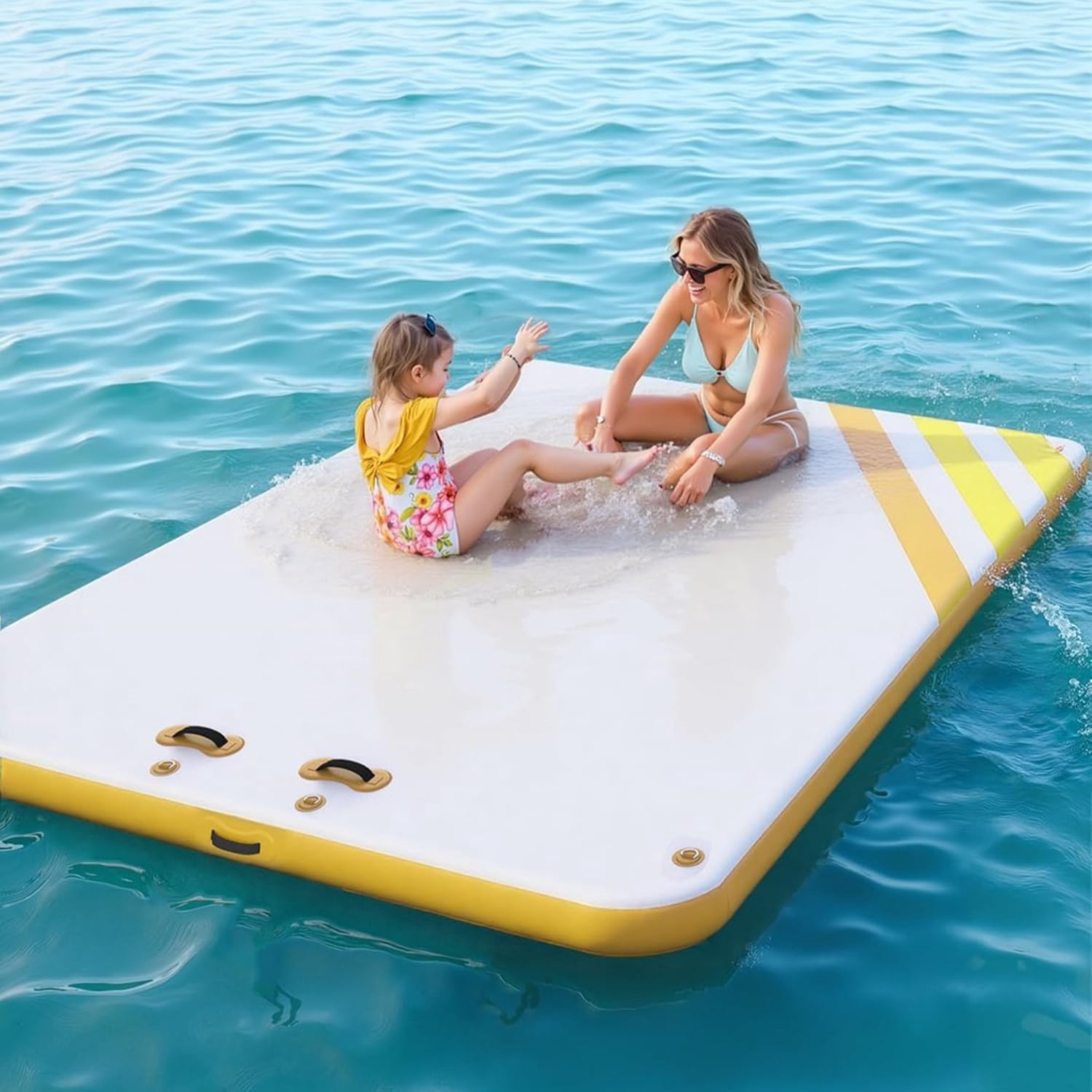 Garvee Inflatable Floating Dock 6 ft x 5 ft, 5.9" Thickness None-Slip PVC Surface, Yellow & White