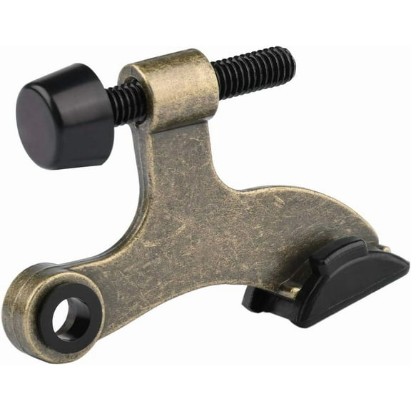 12 Pack Hinge Pin Antique Brass Door Stopper, Adjustable Deluxe Heavy Duty Door Stopper 2-1/2"x1-3/4”, with Black Rubber Bumper Tips