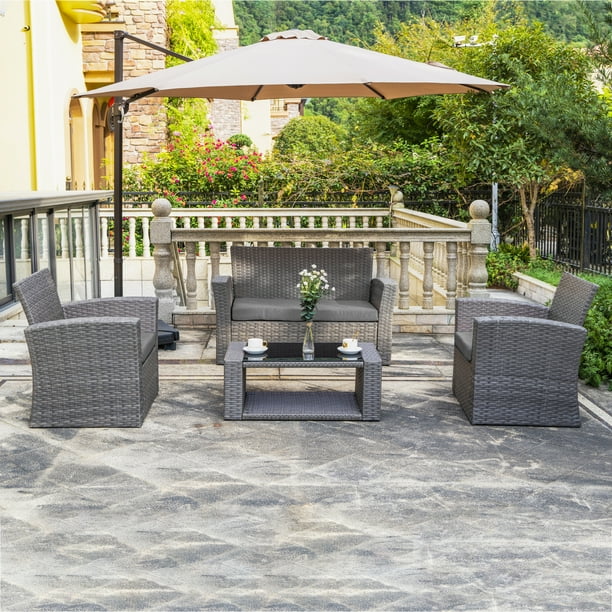 Westin Outdoor 4pc Rattan Wicker Sofa Coversation Set With Cushions Uv Weather Resistant Gray Com Westin Outdoor 4pc Rattan Wicker Sofa, Fred Meyer Patio Furniture Covers