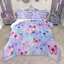 Manfei Cartoon Pink Butterfly Full Size Comforter Sets, Dreamy Watercolor Bedding Comforter Set, Teens Kids Girls Female Reversible Bedding Sets, Luxury Bedroom Decor, 3pcs