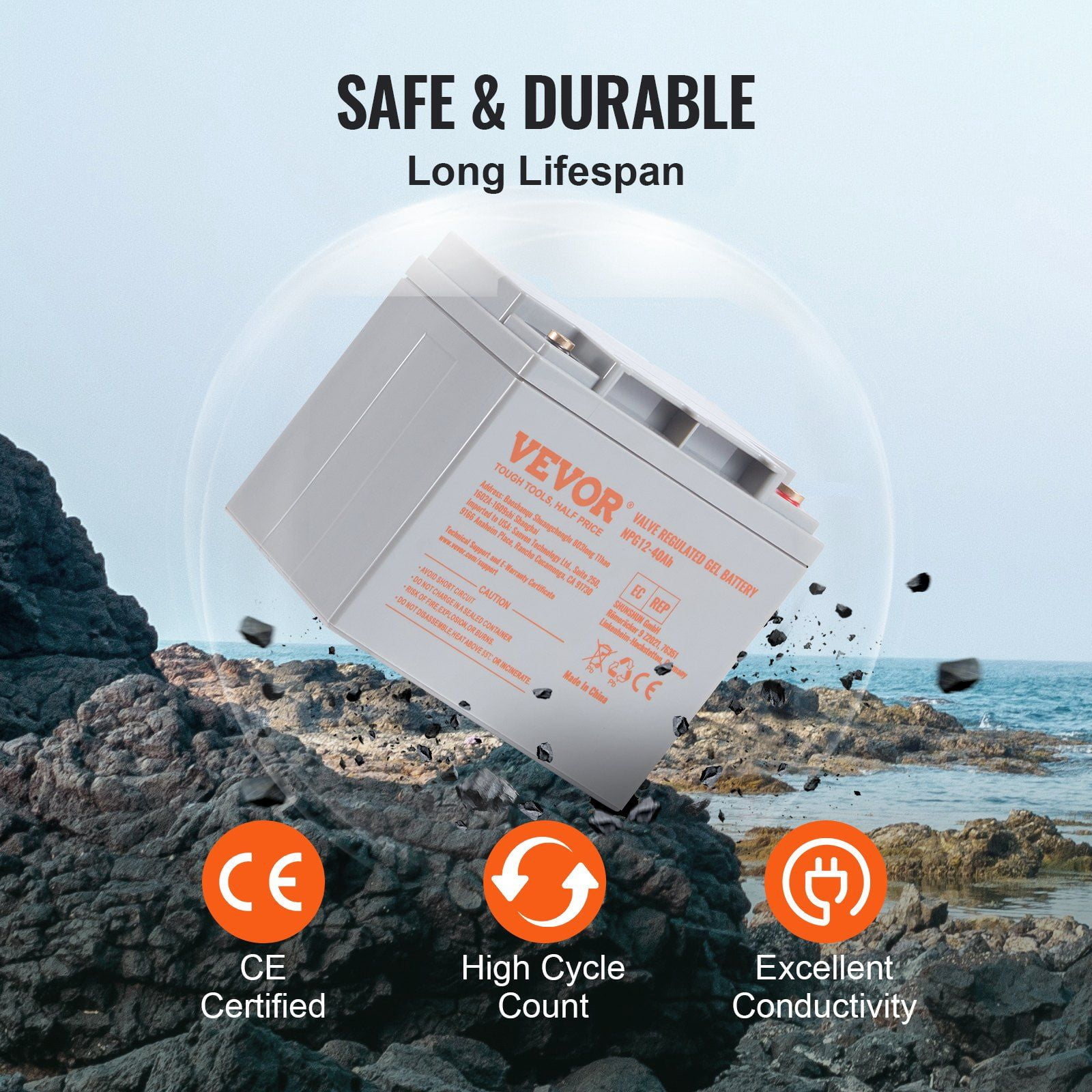 Marine Deep Cycle Battery 12V 40AH, AGM Rechargeable for Mobility Scooters, Go-Karts, UL Certified