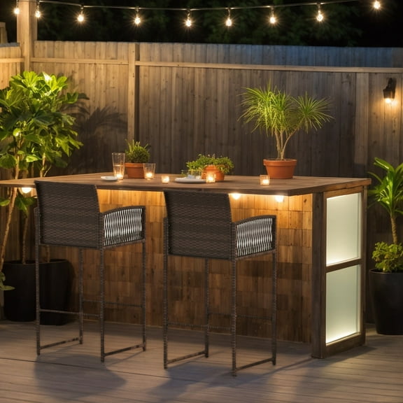 Demifill Outdoor PE Wicker Bar Stools Set of 2, Patio Bar Height Chairs with Cushions for Outdoor as Garden, Backyard, Porch, White