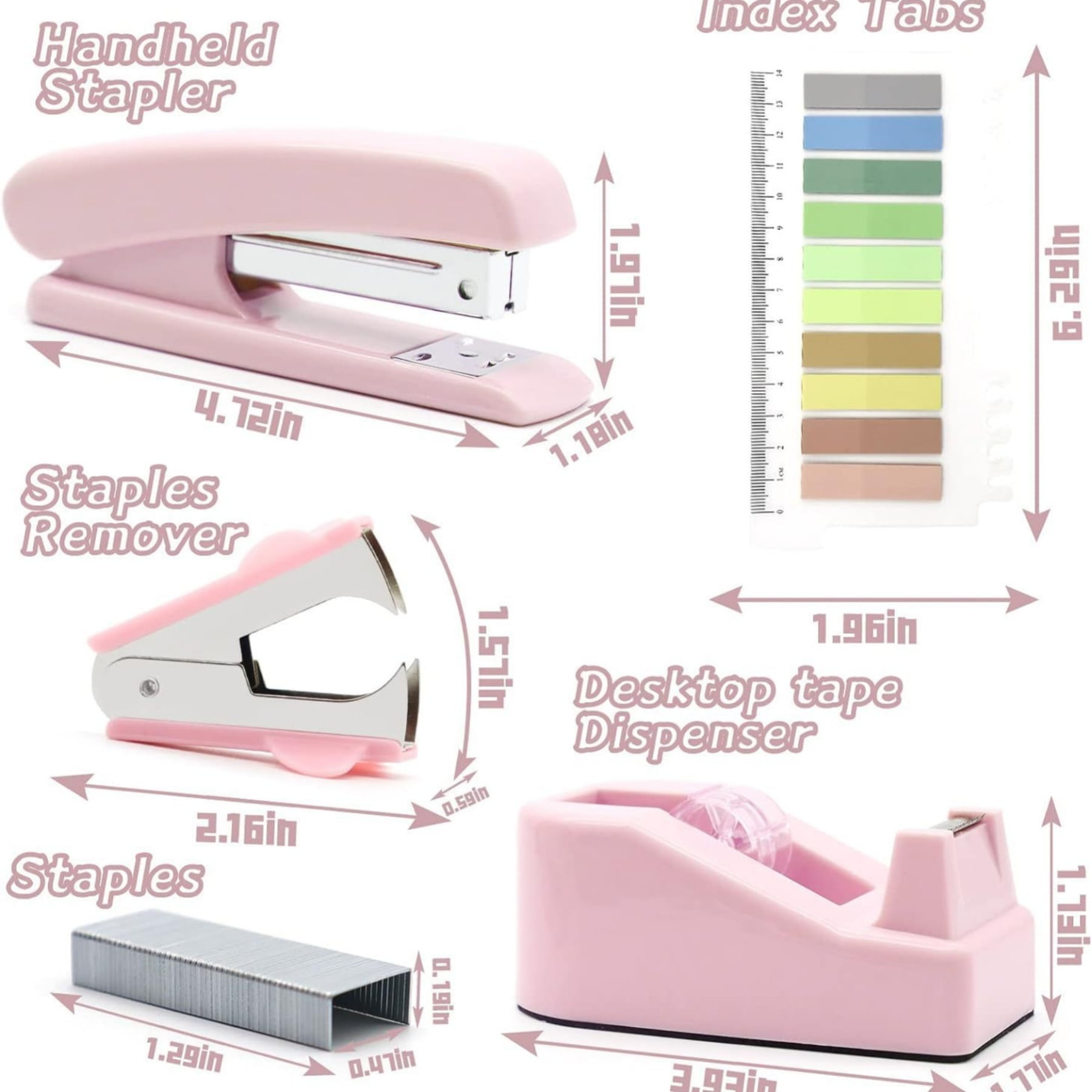 Pink Office Supplies Set & Desk Organizer Kit,Desk Accessories, Stapler and Tape Dispenser Set for Women with Stapler, Tape Dispenser, Staple Remover, Staples, Clips, Scissor and Tabs