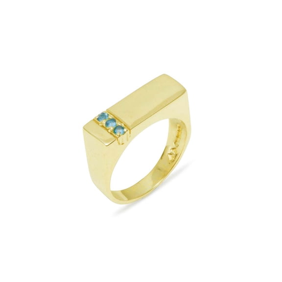 LBG British Made 10k Yellow Gold Natural Blue Topaz Mens Band Ring - 25 size options - Size 10