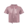 thumbnail image 3 of TSSOE Kids Girls Metallic Strap Tie Round Neck T-shirt Sparkly Short Sleeve Hip Hop Jazz Dance Crop Top Pink 10-14, 3 of 5