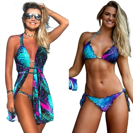 Three Piece Bikini Swimwear - Womens Sexy Swimsuit Bikini Three -piece Set Top & Bottoms & Suntan-proof Wear Bathing Suit Swimwear Beachwear UV-protection Wear