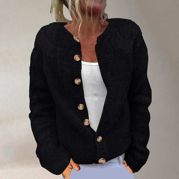 Ashirexll Cardigan Sweaters for Women, Winter Coats for Women Button Front Long Sleeve Knit Cardigan Jacket Fall Fashion