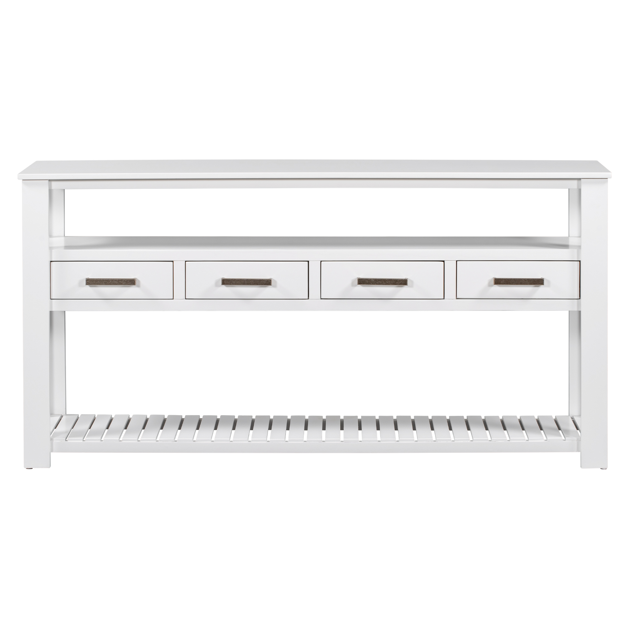 Console Table with 4 Drawers and 3-Tier Open Shelves, 61.5'' Sofa Table Behind Couch with Metal Handles, Entryway Table for Living Room Foyer and Kitchen