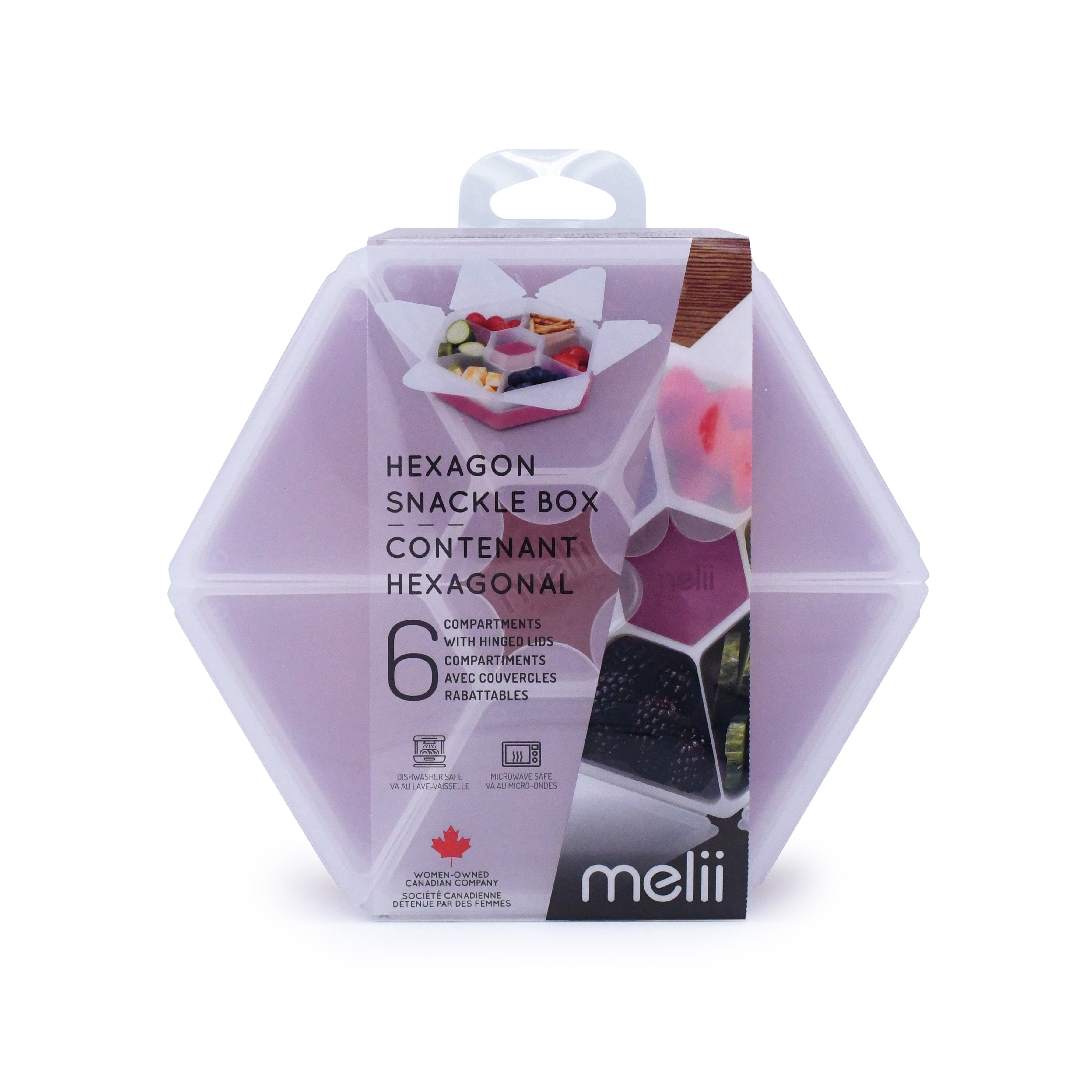 Melii Hexagon Snackle Box, 6 Compartment Snack Container, Berry