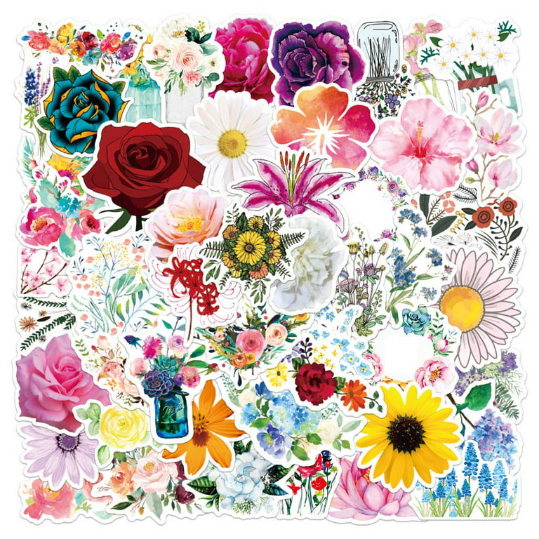 100pcs Flower Stickers Laptop Floral Decals Scrapbook Skateboard Luggage  Stickers 