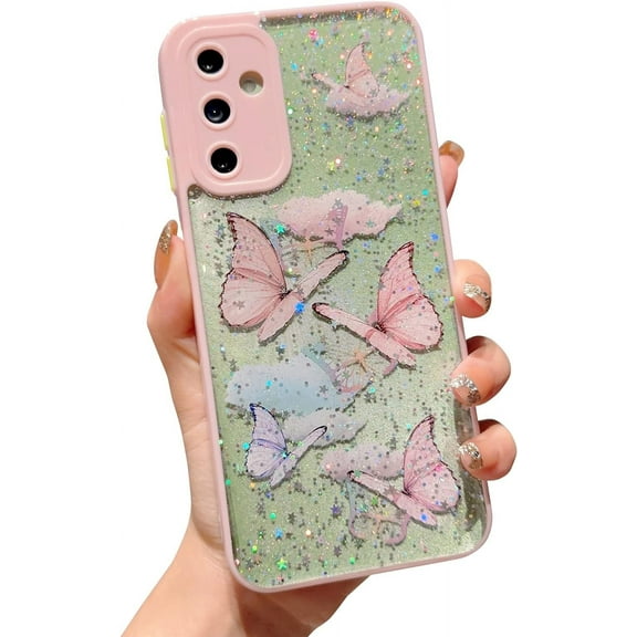 case for Samsung A54 5G Case Funda Samsung A54 5G Samsung Galaxy A54 5G Case Cute for Women Glitter Butterfly Soft Clear Sparkle Shockproof Lens Protection Galaxy A54 5G Phone Case Girls 6.4" (Pink)