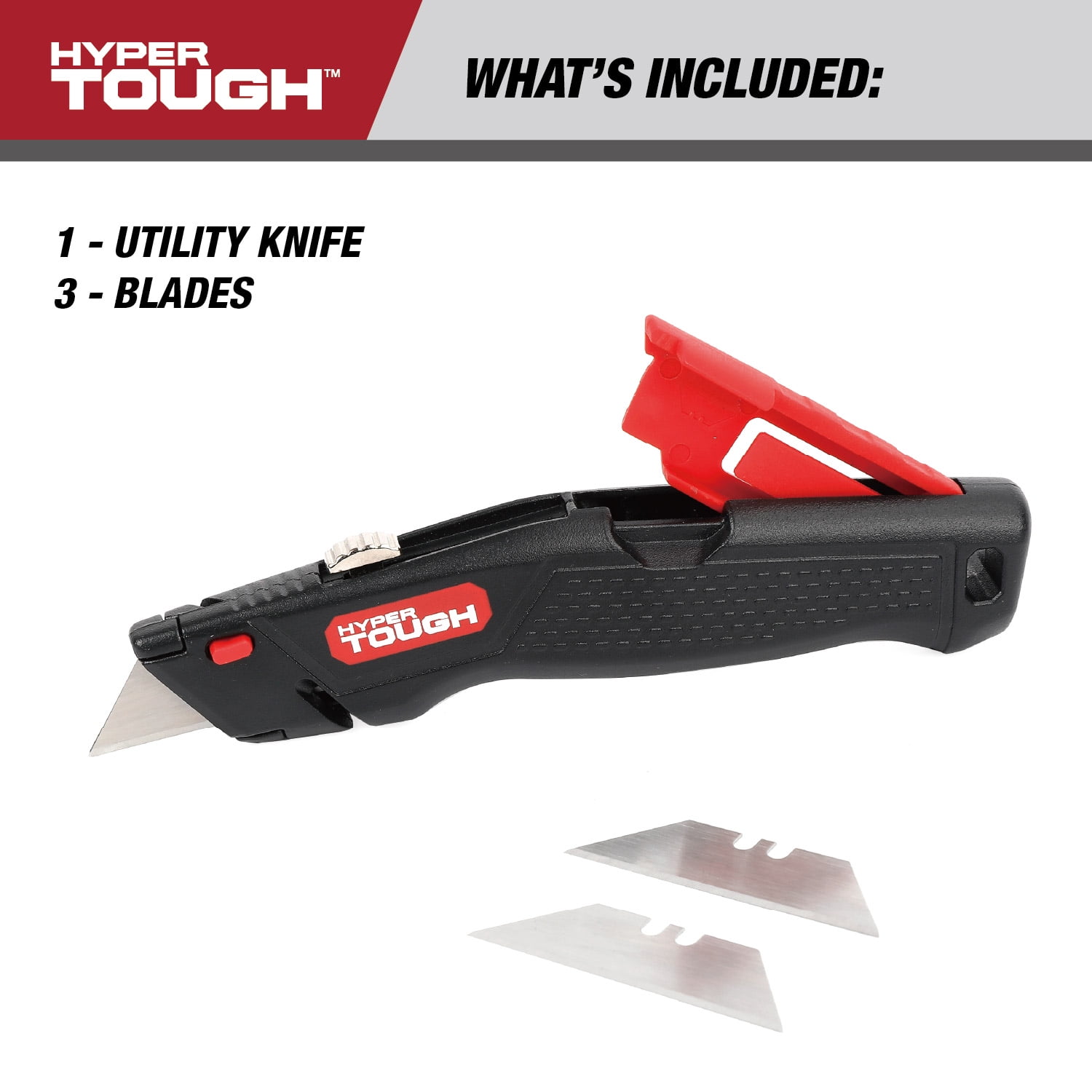 Hyper Tough Quick-Change Retractable Utility Knife with 3 Blade Replacements and Blade Storage, Black