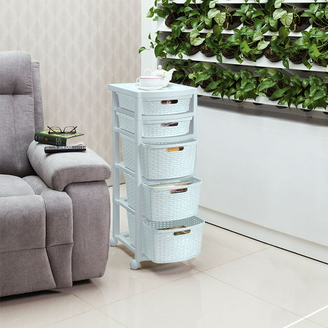 Cajonero Organizador Plástico 5 Cajones Comoda Rattan Blanco Rimax