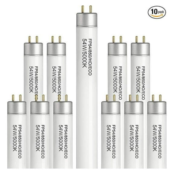 FP54/850/HO/ECO T5 Fluorescent Tube Light Bulb (10-Pack) 54 Watt High Output, 5000K Daylight, 800 Series Phosphor, G5 Bi-Pin Base, 46-Inch Lamp, Energy Efficient - Case of 10