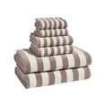 thumbnail image 3 of Beautiful by Drew Barrymore 6-Piece Stripe Hem Bath Towel Set, Soft 100% Cotton, Taupe, 3 of 4