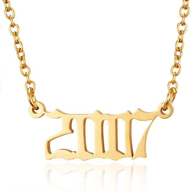 Collar con colgante de número de año de nacimiento, collar de acero inoxidable con número de oro y cumpleaños, joyería de cadena para mujer y niña Ormromra LRWJ198-21