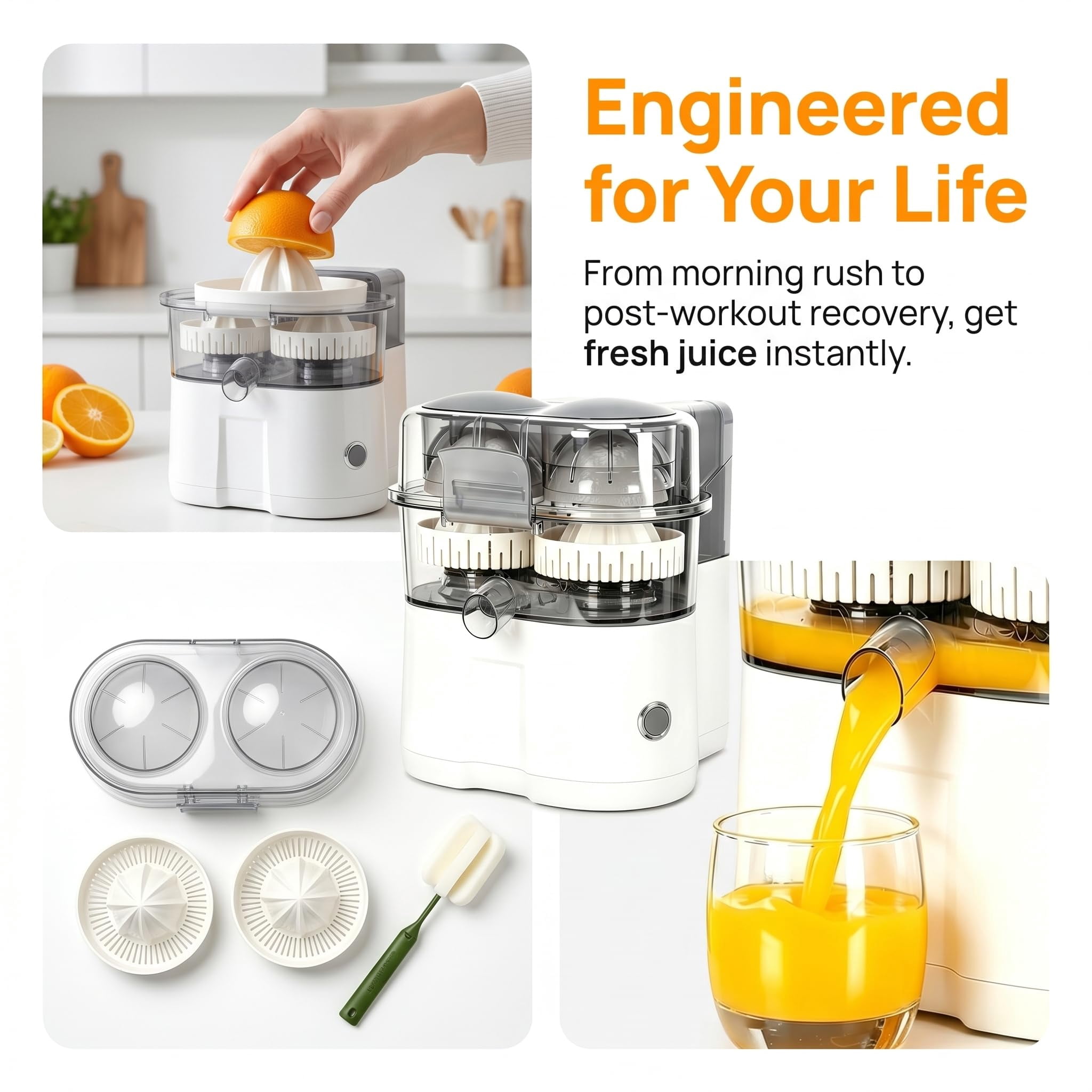 Dual-Head Automatic Citrus Juicer, Electric Orange Lemon Lime Squeezer, 1-Button Juicer Machine with Built-in Cutter, Easy to Clean & Use