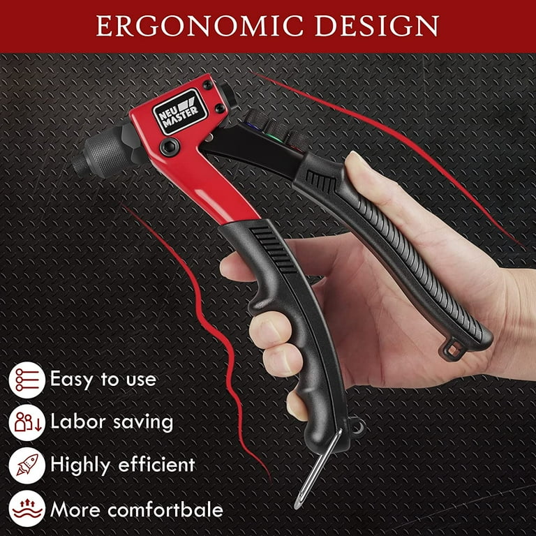 NEU MASTER Rivet Gun with 200Pcs Rivets, Manual Rivet Gun Kit with 4 Tool-Free  Interchangeable Rivet Heads, BMC Case, Heavy Duty Single Hand Riveter for  Plastic, Metal, Leather. 