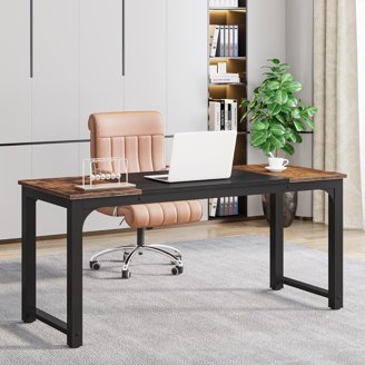 Tribesigns 78.74" Two Person Desk With Monitor Stand & Shelves - Rustic Brown Double Workstation