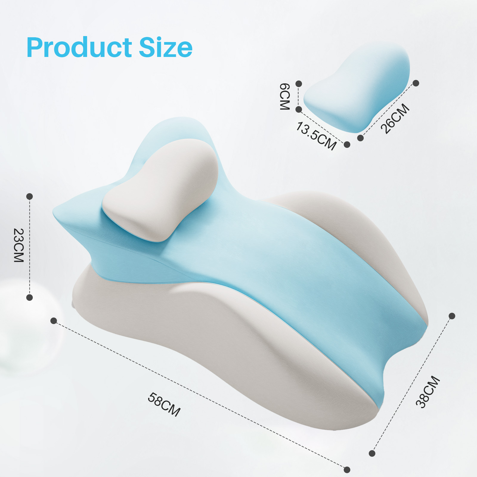 Eurhowing Ergonomic Memory Foam Wedge Pillow for Adults, Back Neck Shoulder Pain Relief, Adjustable Headboard Support for Sleeping, Reading, Reclining Bed Pillow, Blue Gray